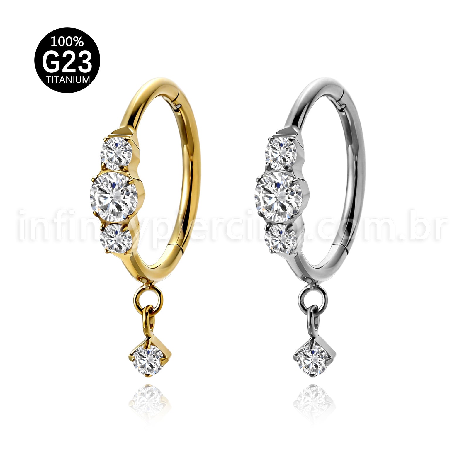 Piercing Argola Titânio Zircônia Cravejada Com Pingente